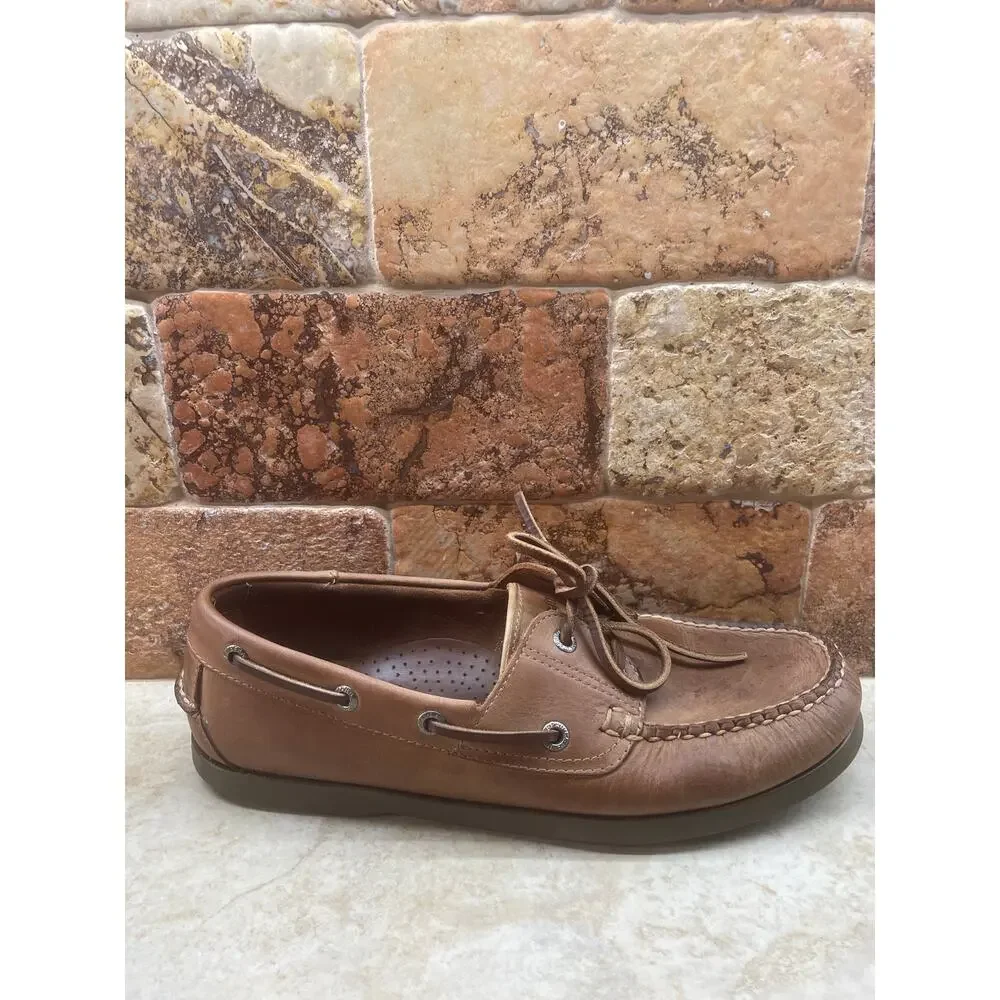 L.L.Bean Men’s 9.5 Brown Leather Boat Shoes Moc Toe Lace Up Deck Shoes